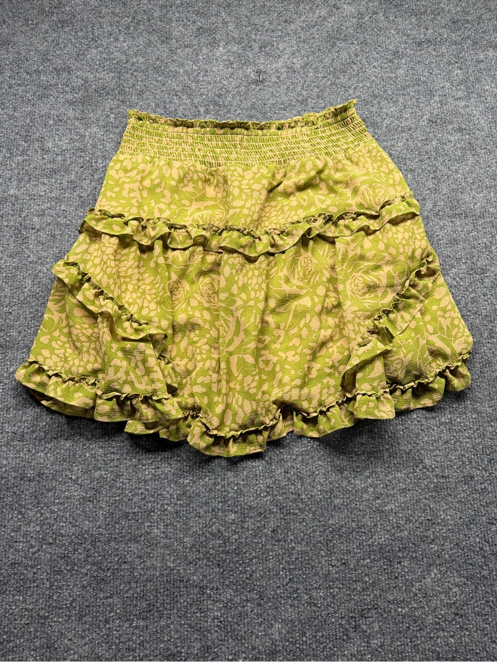 Urban Outfitters Yellow-Green Floral Tiered Skirt